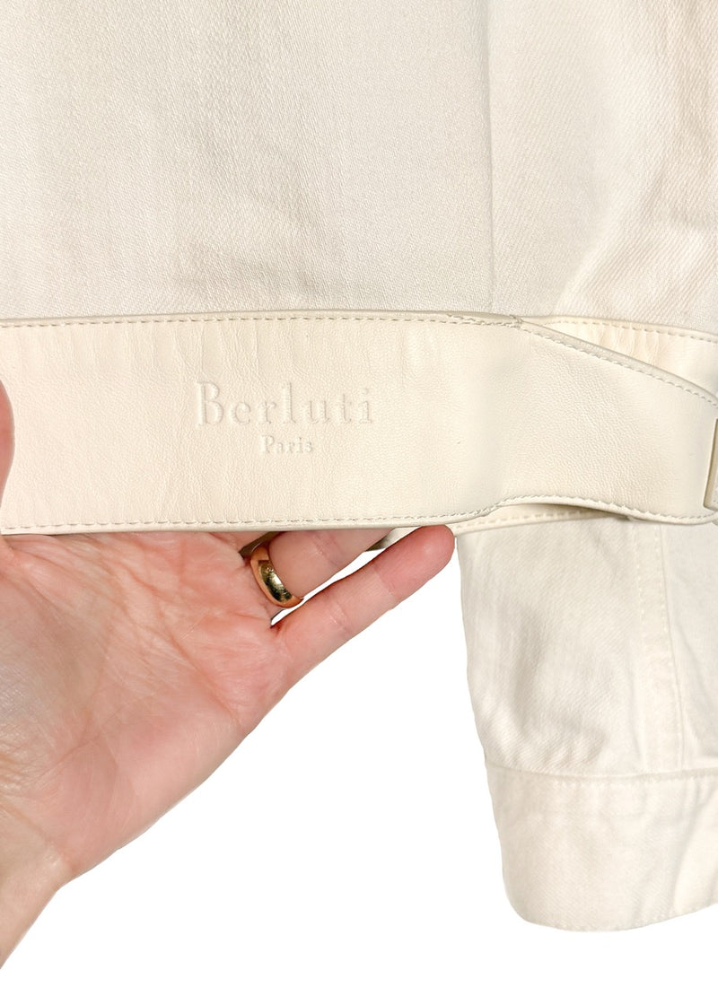Berluti X Haider Ackermann SS18 Ivory Leather Trim Denim Jacket