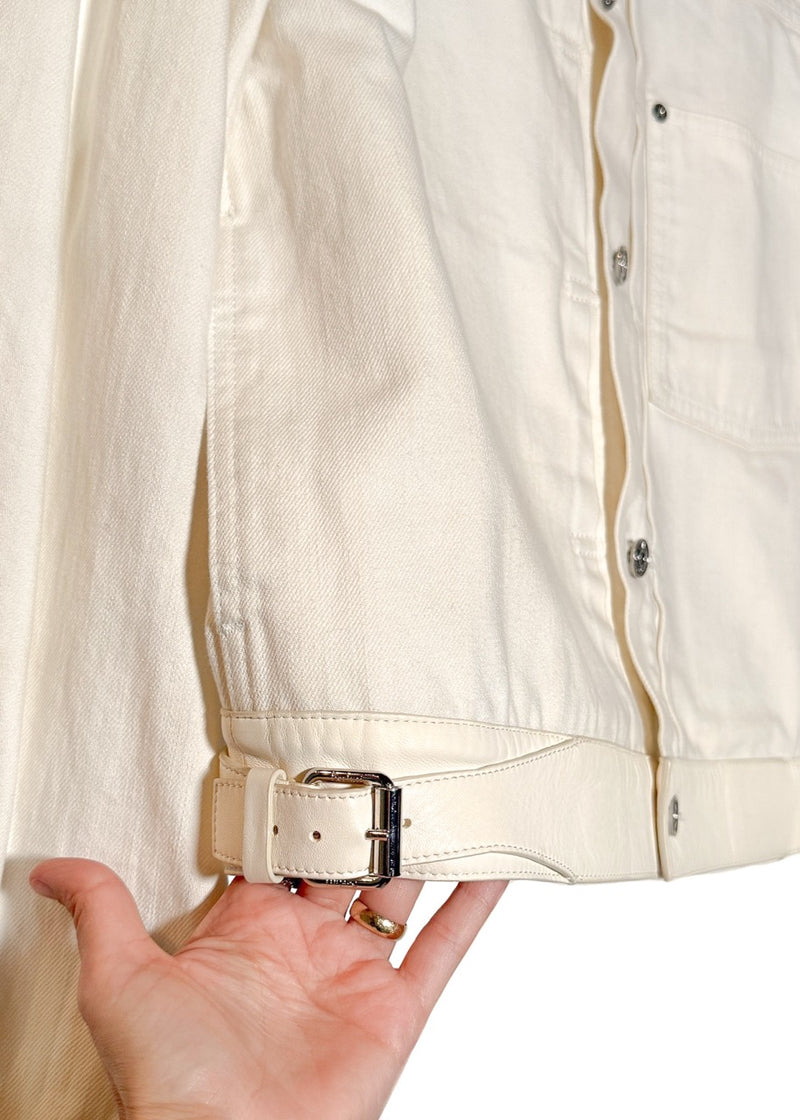 Berluti X Haider Ackermann SS18 Ivory Leather Trim Denim Jacket
