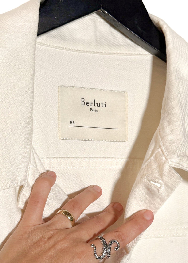 Berluti X Haider Ackermann SS18 Ivory Leather Trim Denim Jacket