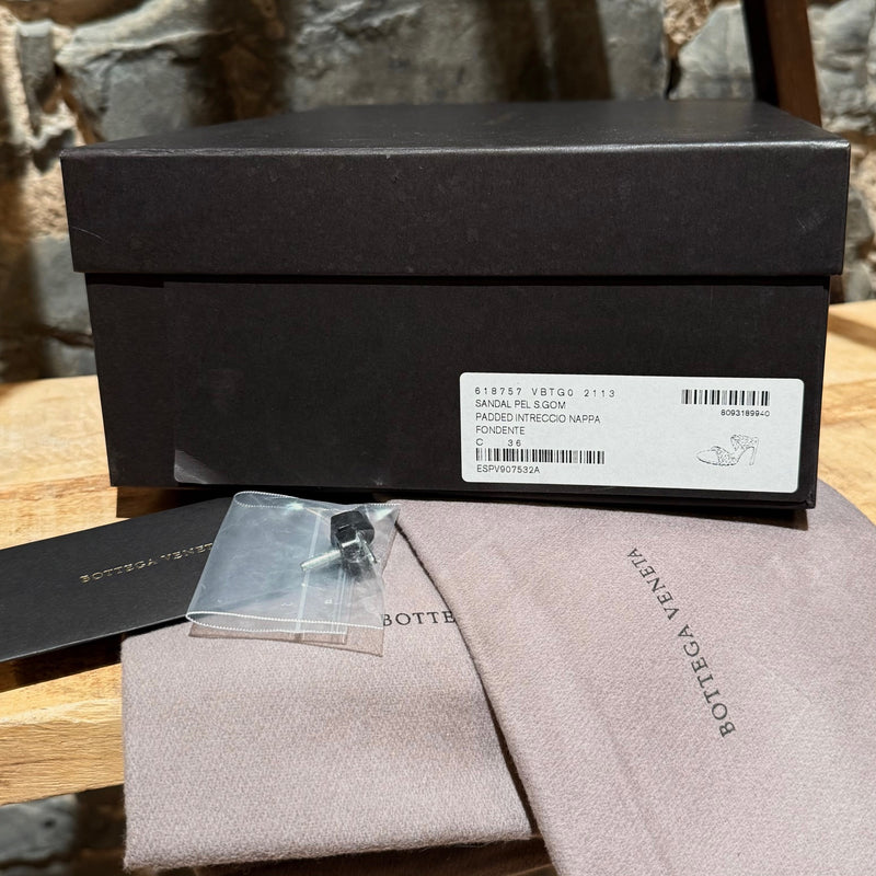 Packaging of Bottega Veneta Brown Leather Woven The Curve Heeled Sandals