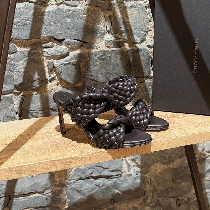Main photo of Bottega Veneta Brown Leather Woven The Curve Heeled Sandals