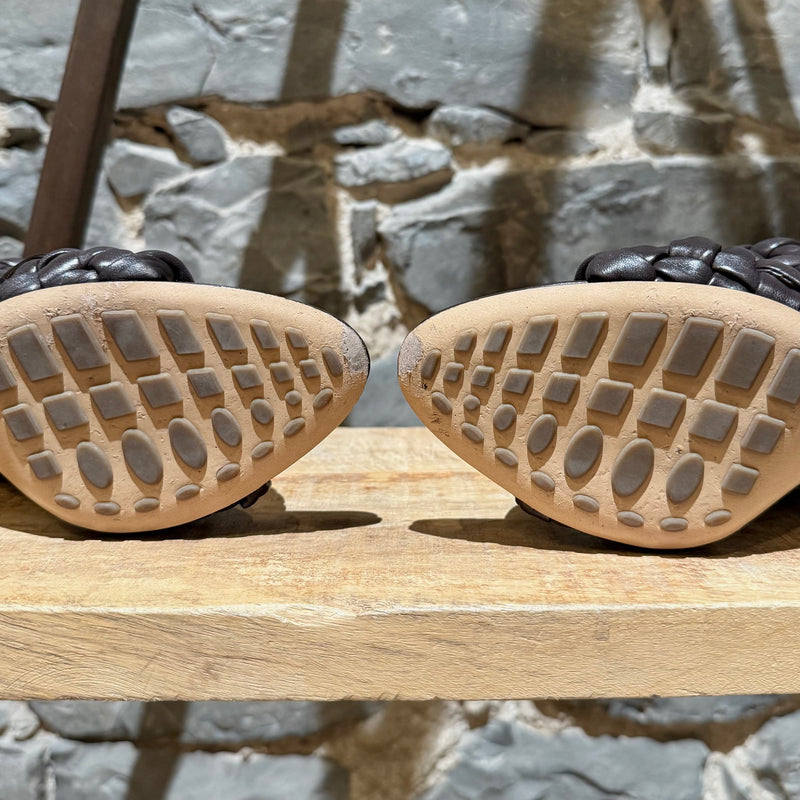 Outsoles of Bottega Veneta Brown Leather Woven The Curve Heeled Sandals