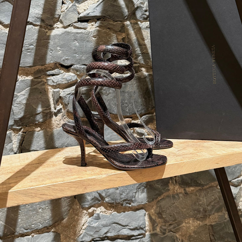 Main photo of Bottega Veneta Brown Python Embossed The Spiral Heeled Sandals