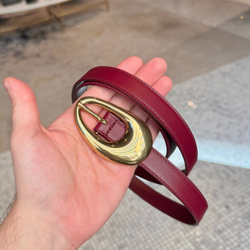 Buckle of Bottega Veneta Burgundy Leather Gold Drop Buckle Thin Belt