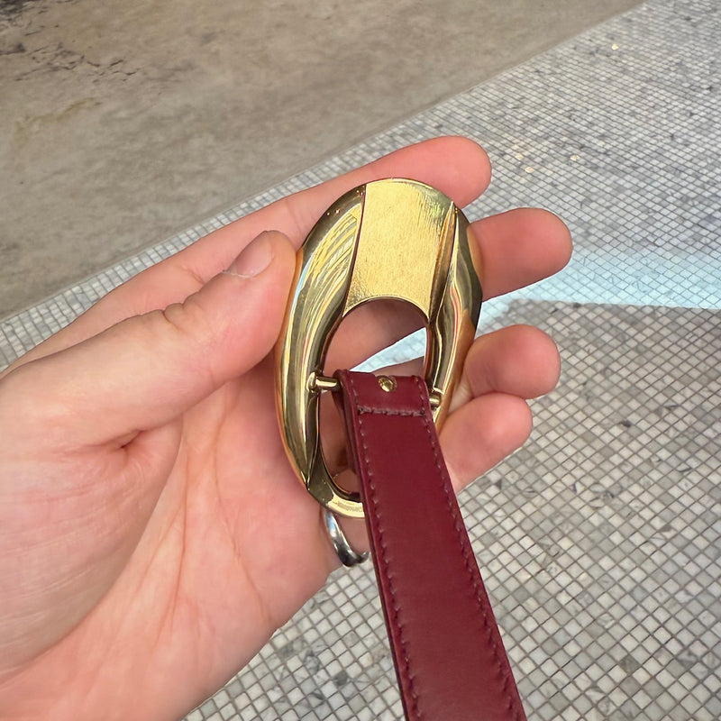 Buckle of Bottega Veneta Burgundy Leather Gold Drop Buckle Thin Belt