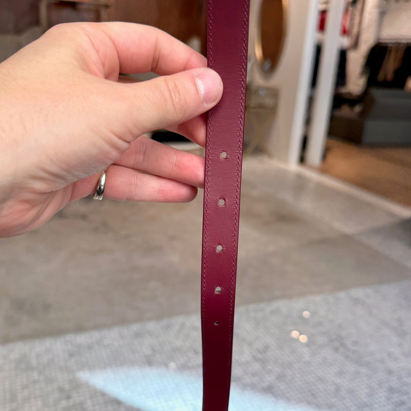 Holes of Bottega Veneta Burgundy Leather Gold Drop Buckle Thin Belt