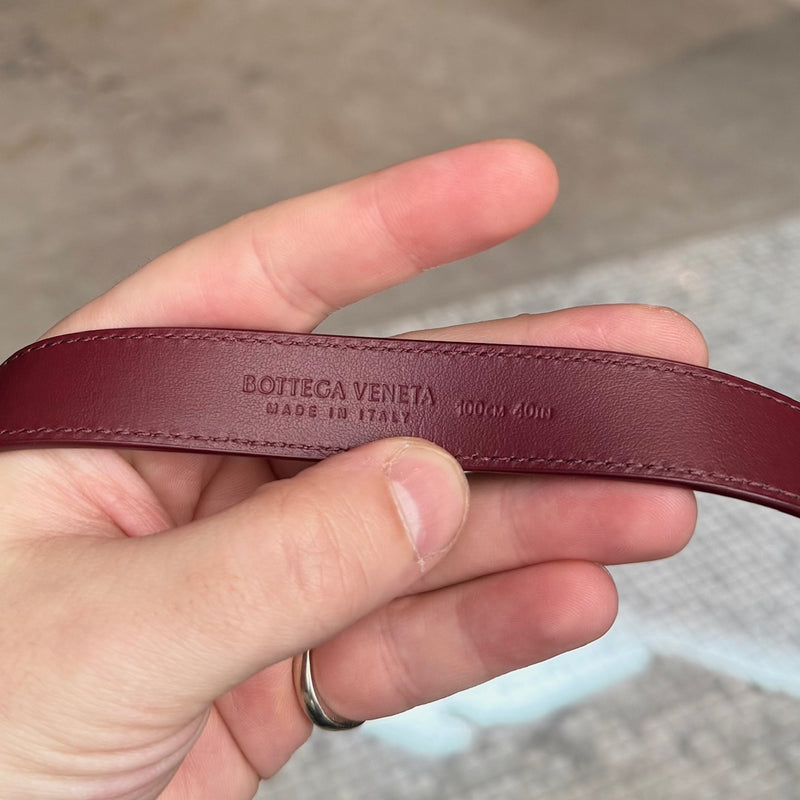 Stamps of Bottega Veneta Burgundy Leather Gold Drop Buckle Thin Belt