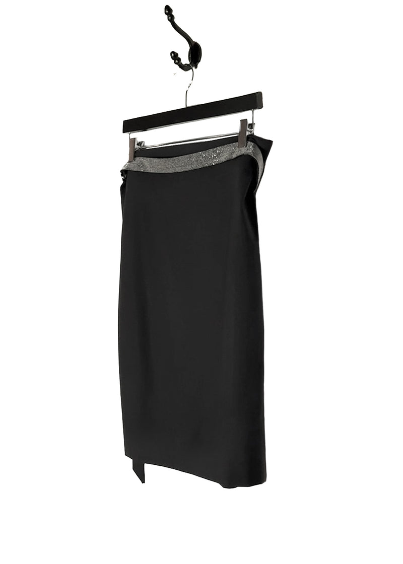 Side front view of Brunello Cuccinelli Monili Belted Black Skirt