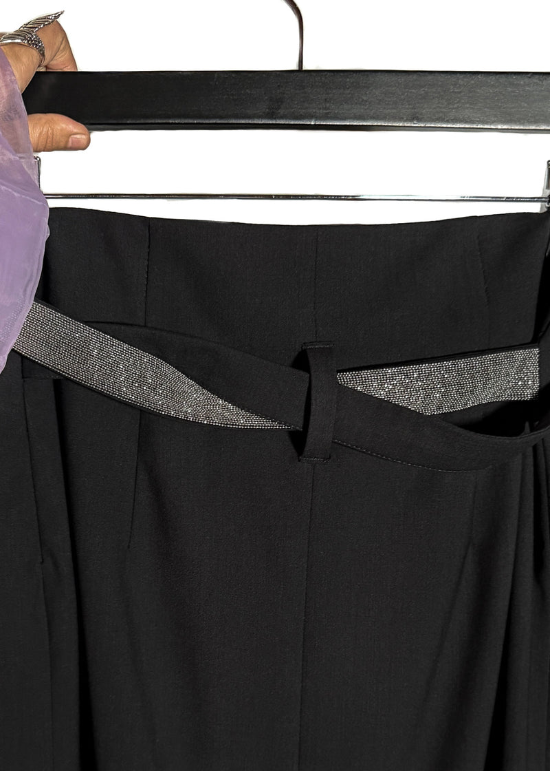 Back view of Brunello Cuccinelli Monili Belted Black Skirt