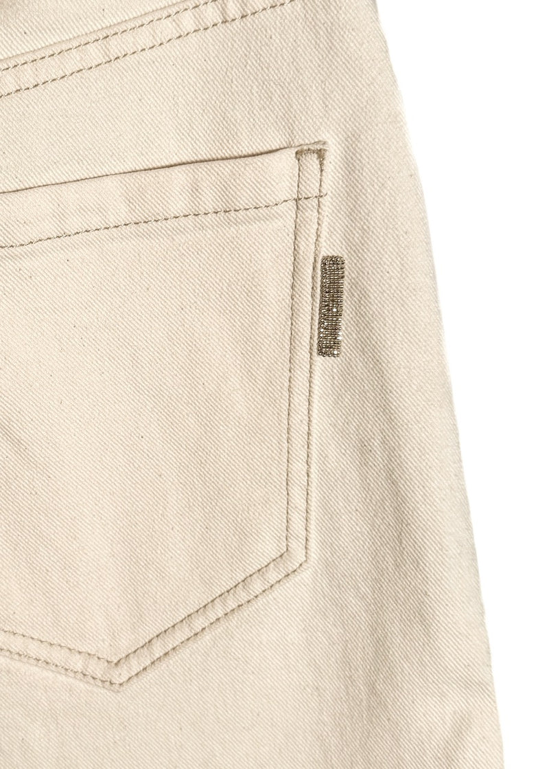 Brand detail on Brunello Cucinelli Beige Wide Leg Denim Jeans