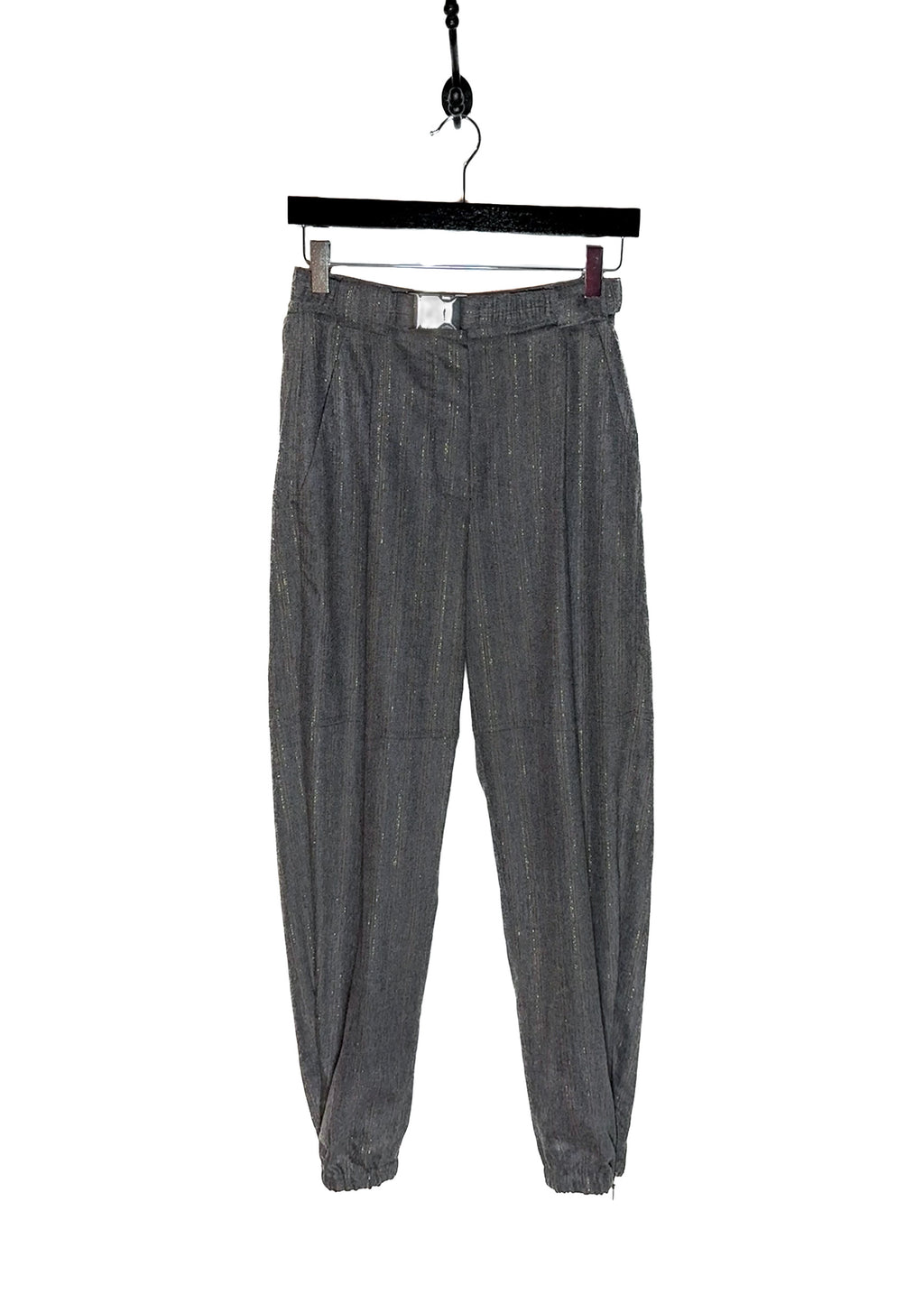 Main photo of Brunello Cucinelli Grey Metallic Pinstripe Elastic Accent Trousers