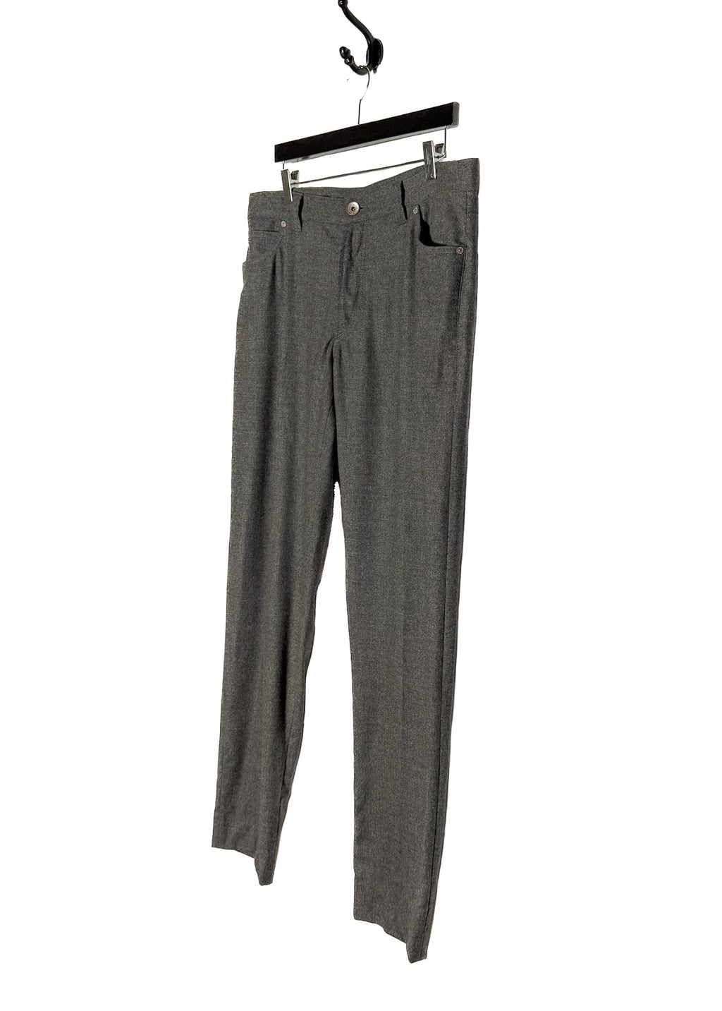 Side front view of Brunello Cucinelli Grey Wool Flannel Pants