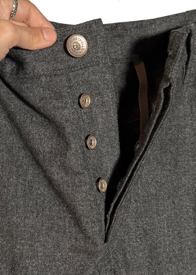 Closure of Brunello Cucinelli Grey Wool Flannel Pants
