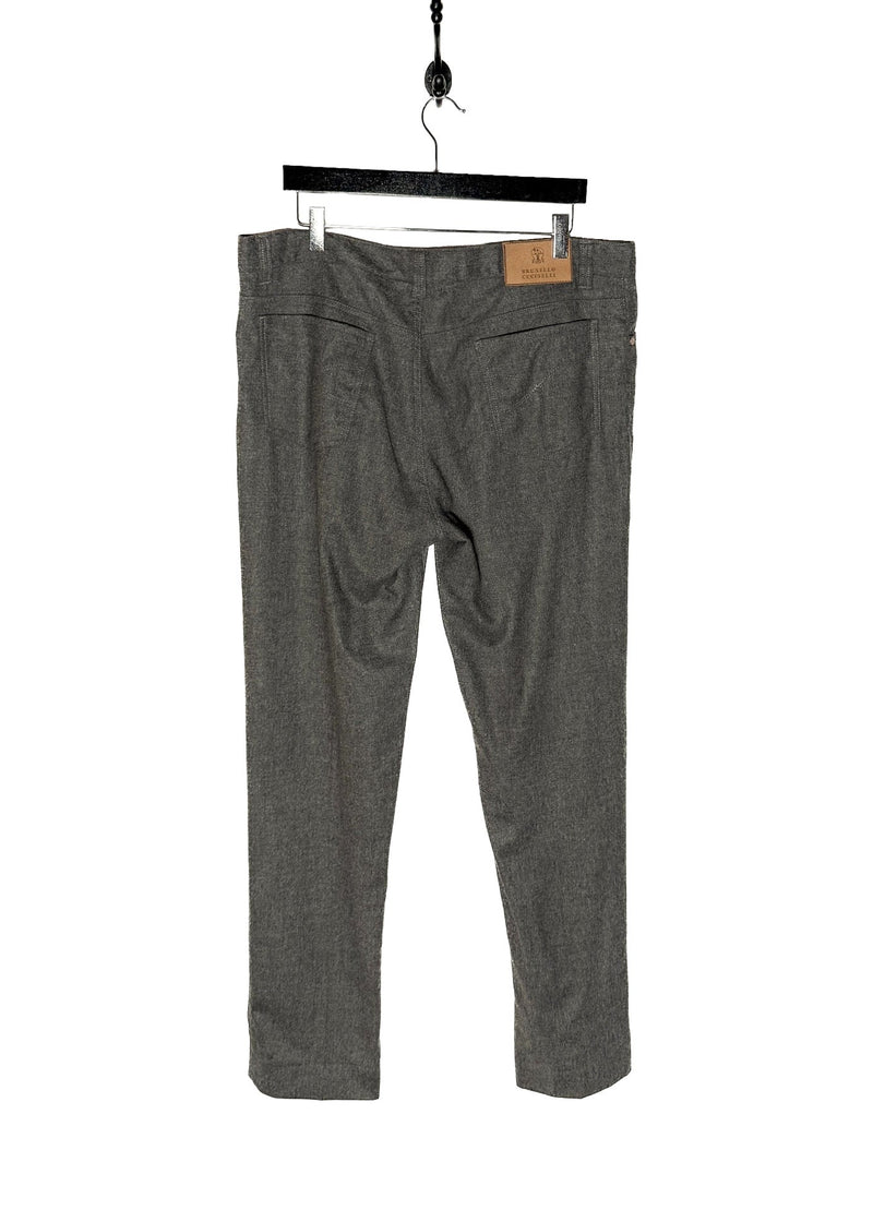 Back view of Brunello Cucinelli Grey Wool Flannel Pants