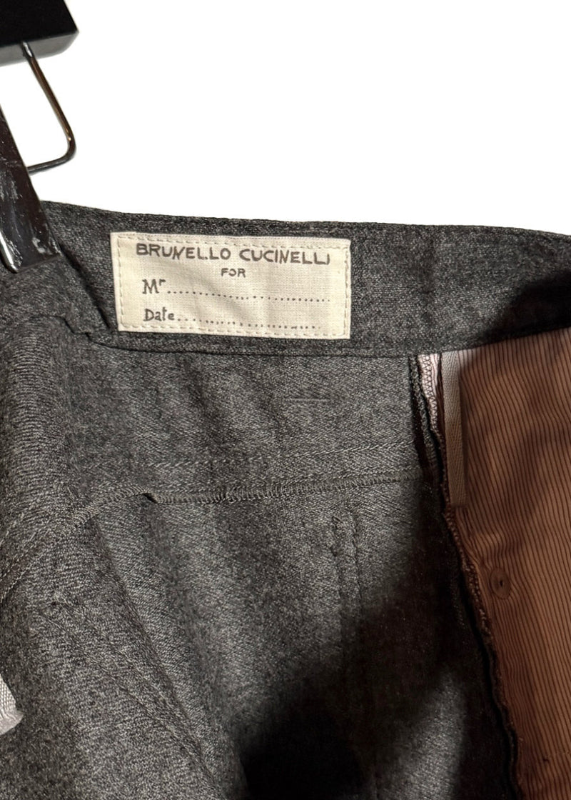 Brand detail on Brunello Cucinelli Grey Wool Flannel Pants