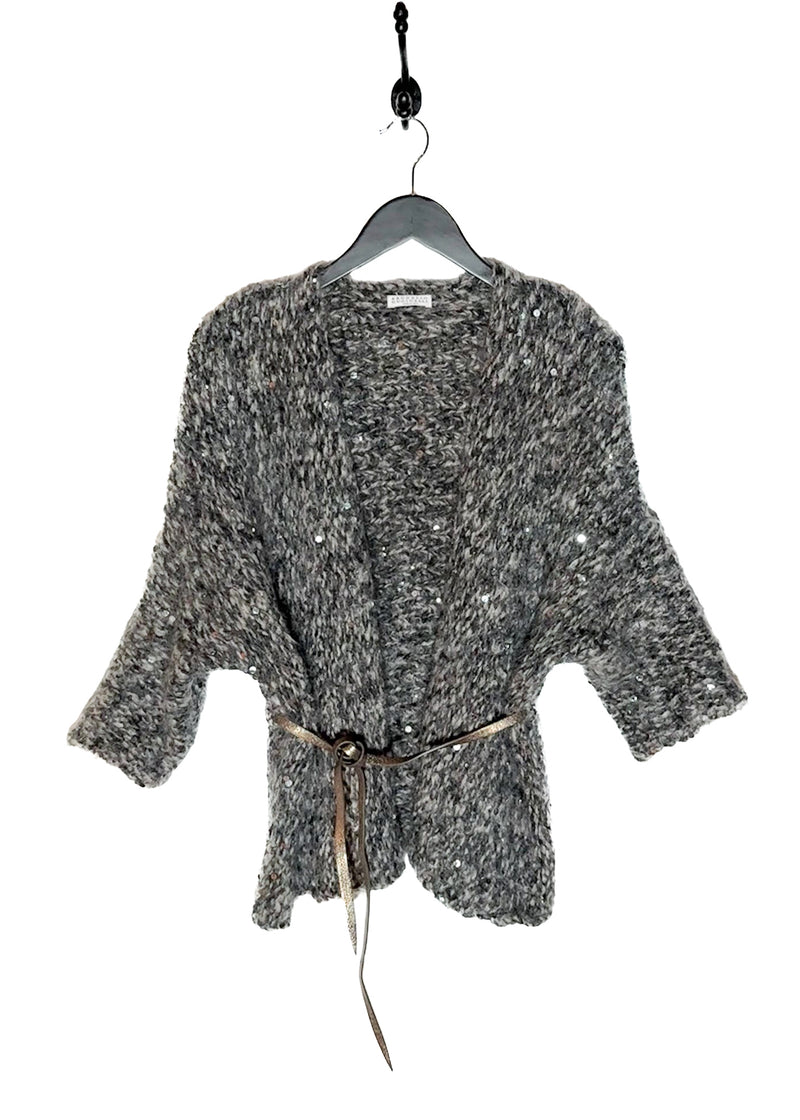 Cardigan ceinturé ﻿﻿Brunello Cucinelli gris﻿ en mohair avec paillettes