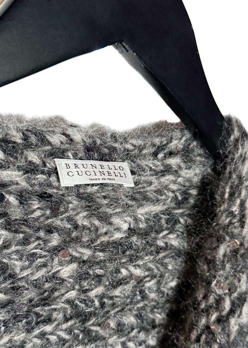 Cardigan ceinturé ﻿﻿Brunello Cucinelli gris﻿ en mohair avec paillettes