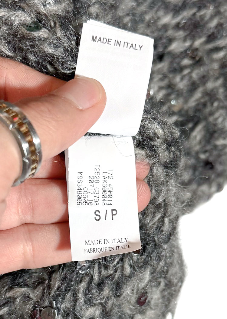 Cardigan ceinturé ﻿﻿Brunello Cucinelli gris﻿ en mohair avec paillettes