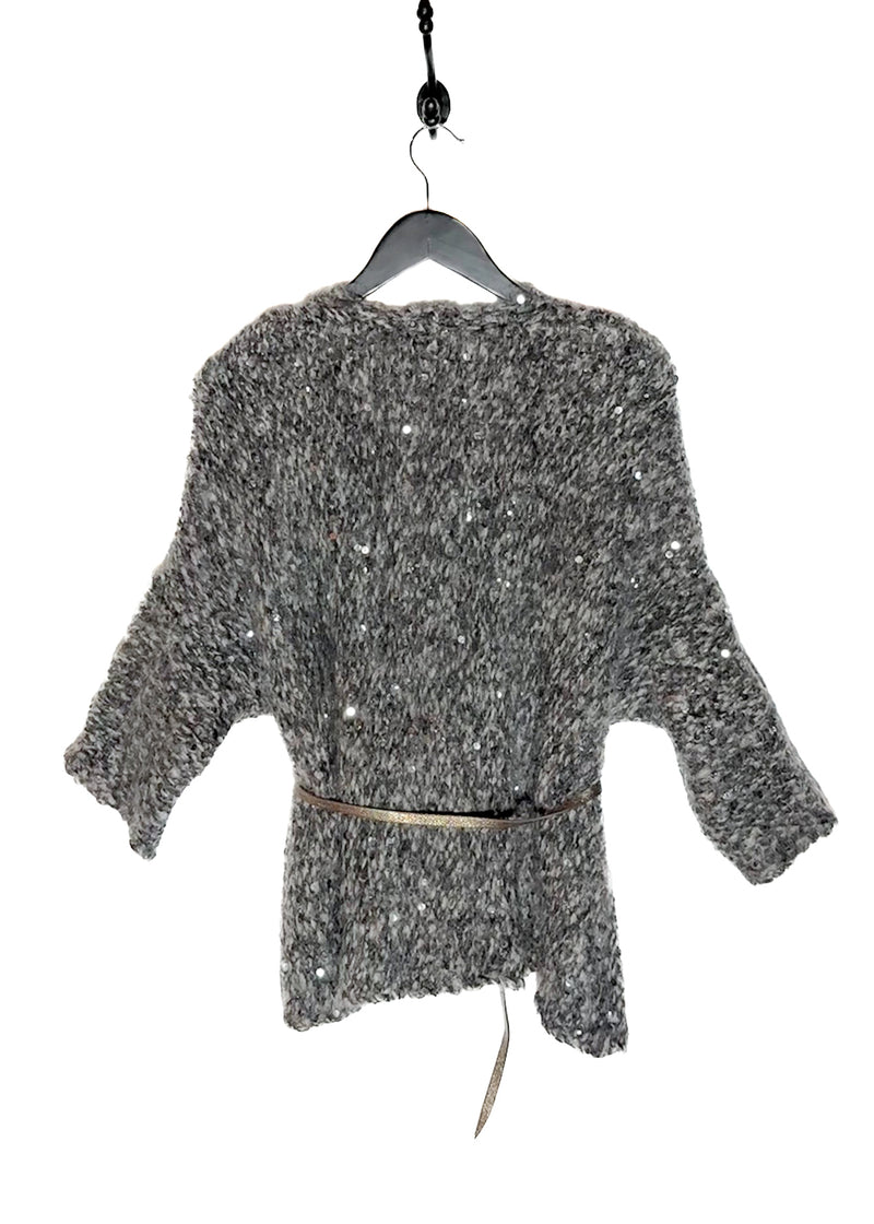 Cardigan ceinturé ﻿﻿Brunello Cucinelli gris﻿ en mohair avec paillettes