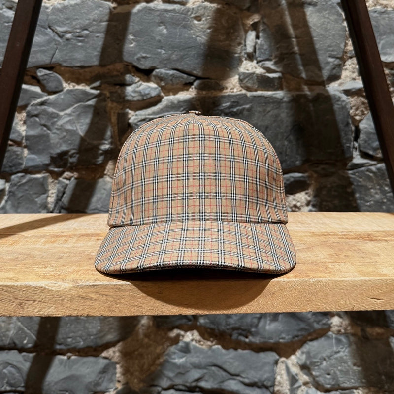 Front view of Burberry Beige Micro Check Trucker Cap