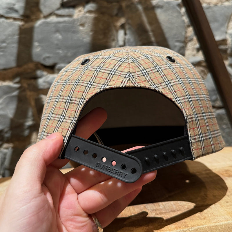 Back view of Burberry Beige Micro Check Trucker Cap