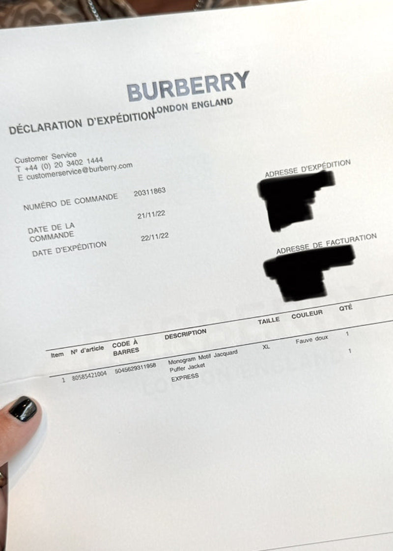 Purchase receipt of Burberry Beige Monogram Jacquard Down Puffer Coat