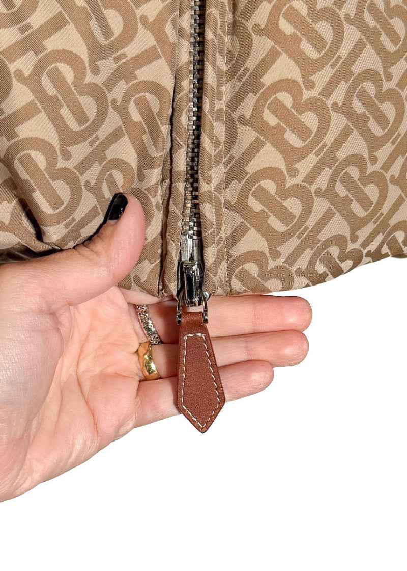 Zipper pull tab of Burberry Beige Monogram Jacquard Down Puffer Coat