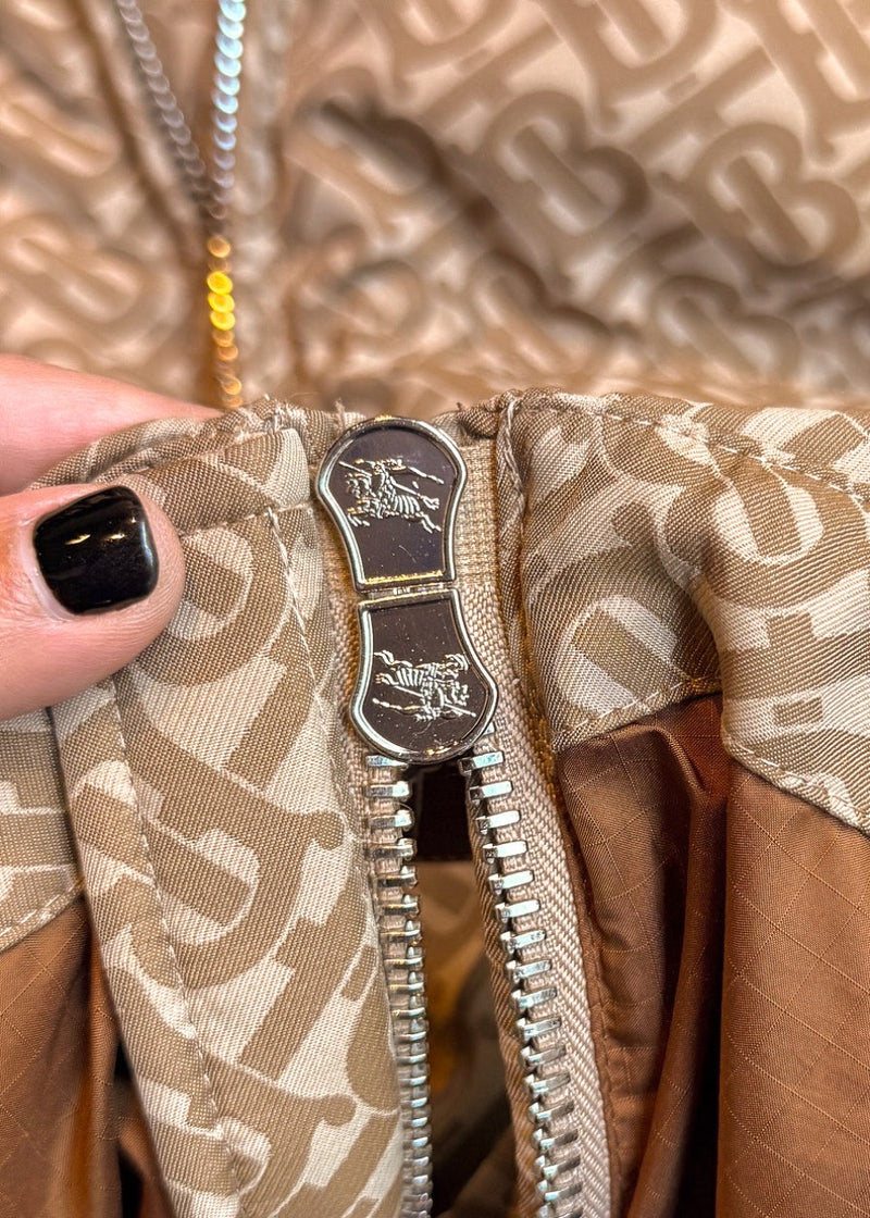Branded hardware of Burberry Beige Monogram Jacquard Down Puffer Coat