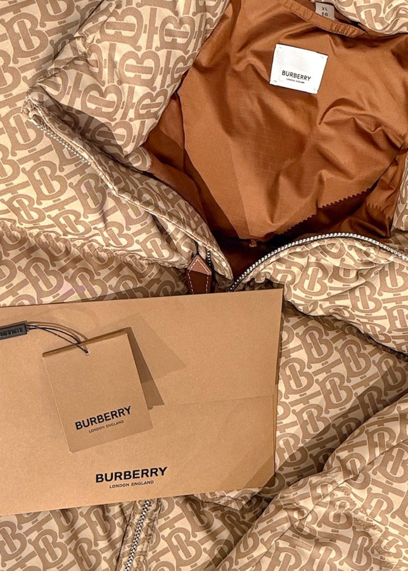 Tag of Burberry Beige Monogram Jacquard Down Puffer Coat