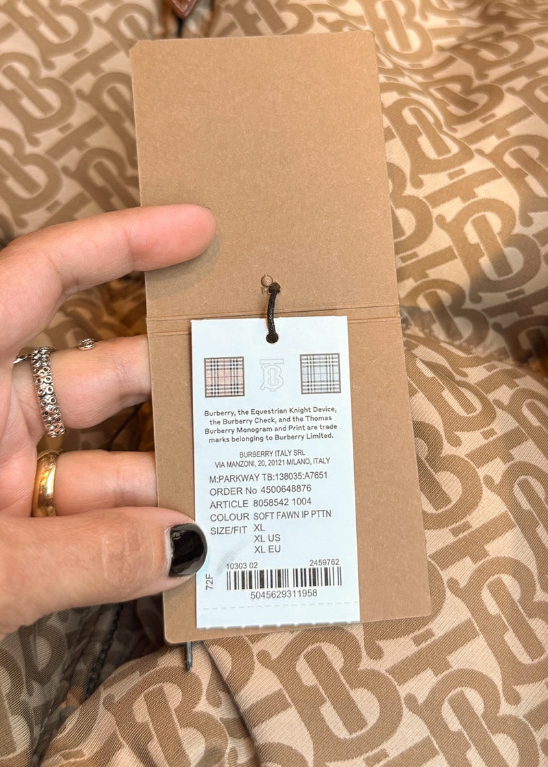 Tag of Burberry Beige Monogram Jacquard Down Puffer Coat