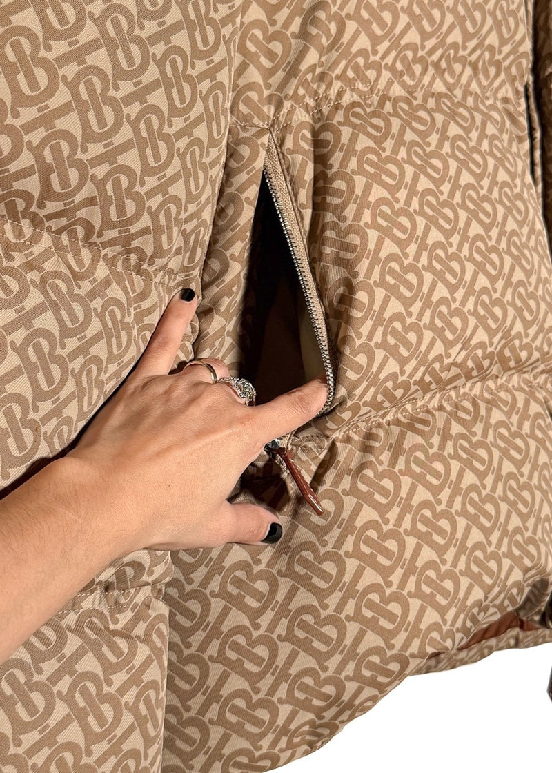 Pocket of Burberry Beige Monogram Jacquard Down Puffer Coat
