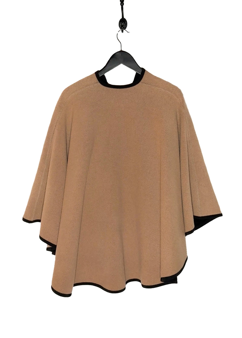 Back of Burberry Beige Wool Chain Accent Poncho Cape