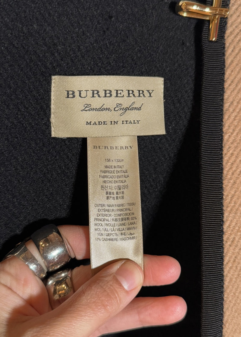 Origin snd material labels of Burberry Beige Wool Chain Accent Poncho Cape