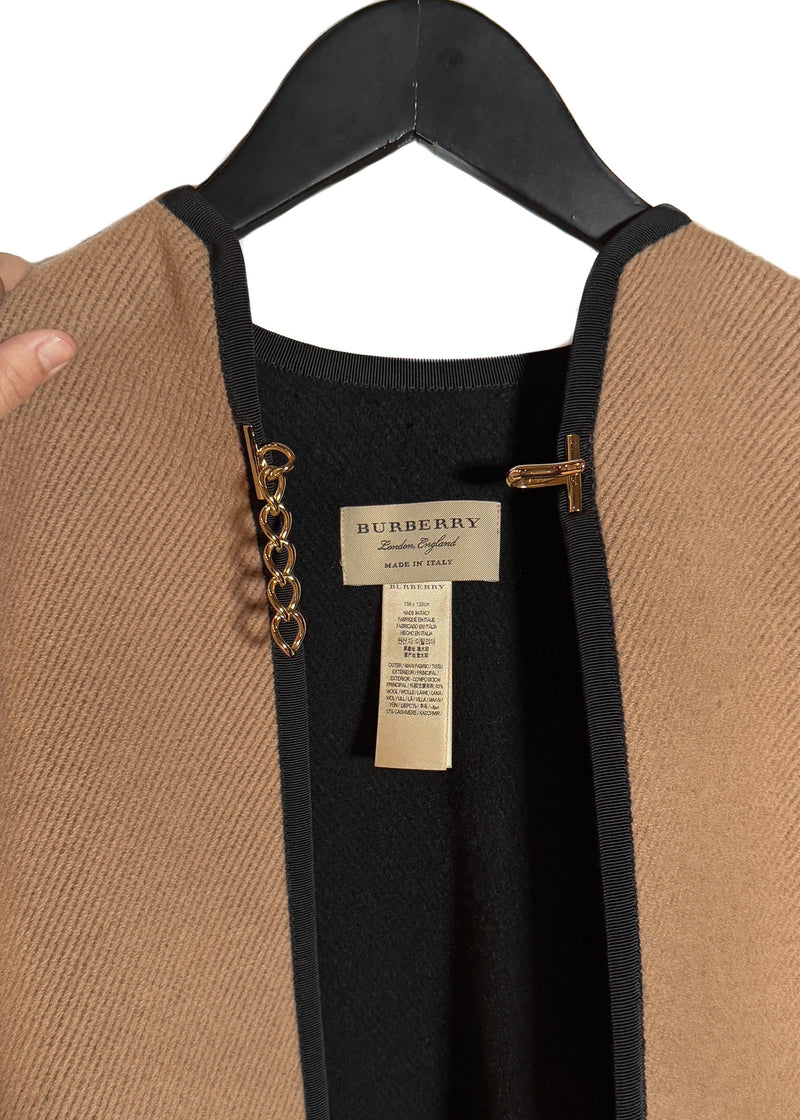 Collar and brand label of Burberry Beige Wool Chain Accent Poncho Cape