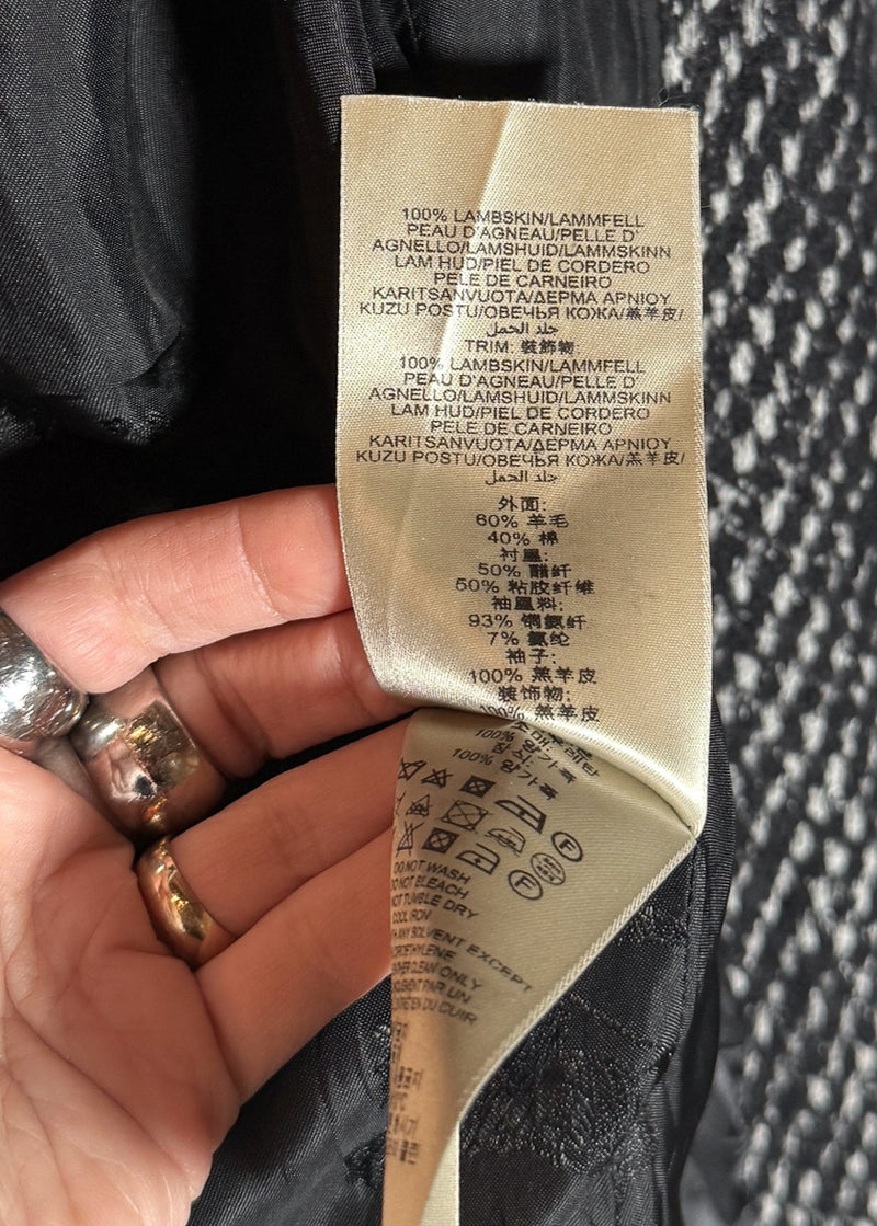 Material label of Burberry Black Leather Sleeves Wool Tweed Coat