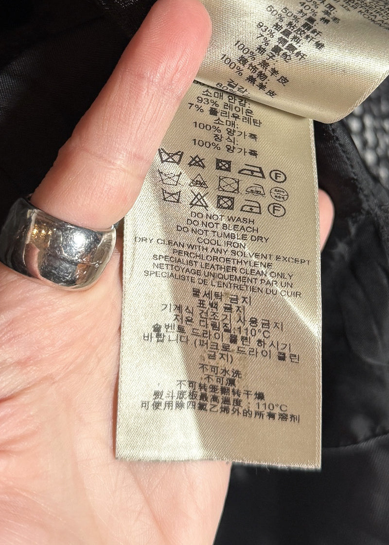 Care label of Burberry Black Leather Sleeves Wool Tweed Coat