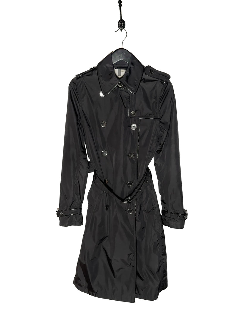 Main photo of Burberry Black Nylon Patent Piping Trench Coat