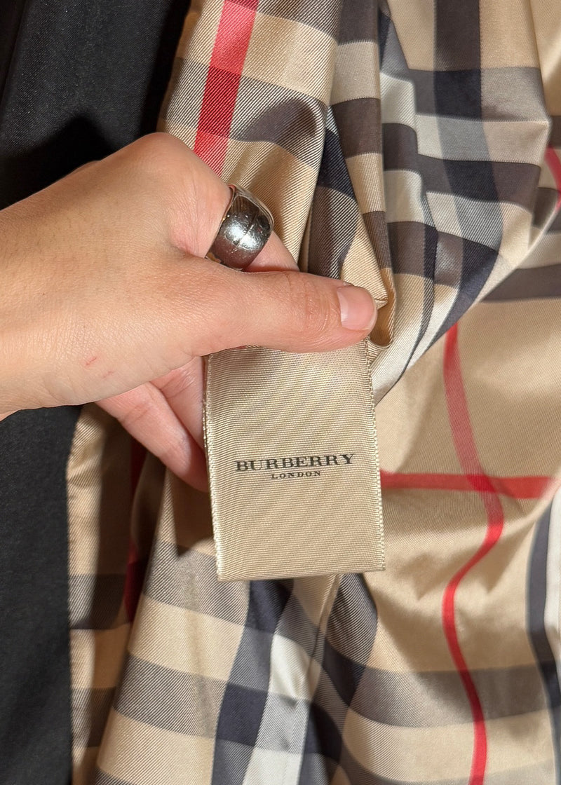 Brand label of Burberry Black Polyester Satin Mabeldon Trench Coat