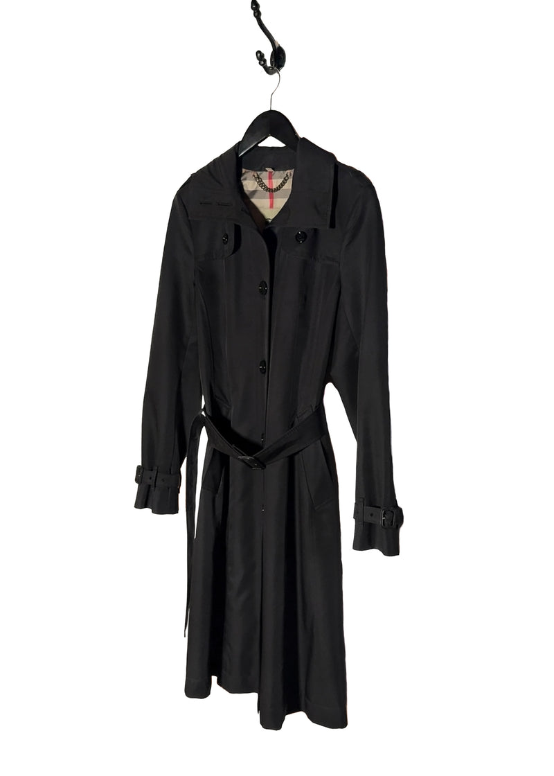 Front side of Burberry Black Polyester Satin Mabeldon Trench Coat