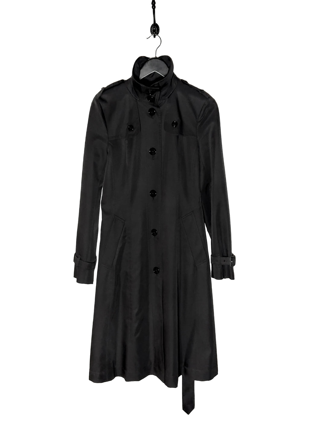 Burberry Black Polyester Satin Mabeldon Trench Coat without belt