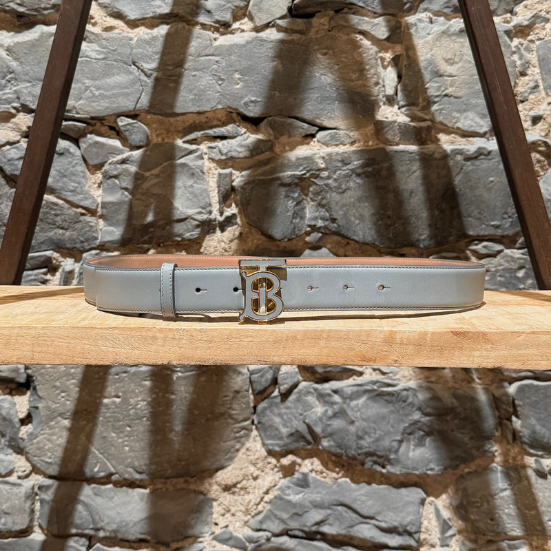 Front of Burberry TB Grey Leather Logo 35mm Belt