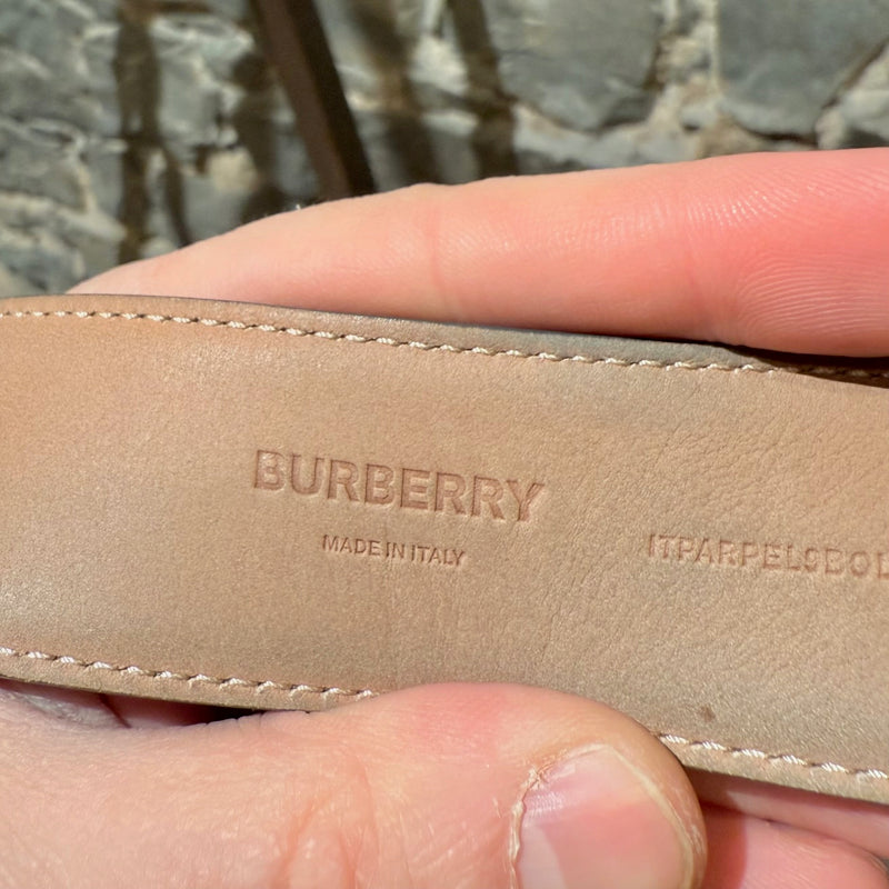 Brand and origin stamps of Burberry TB Grey Leather Logo 35mm Belt