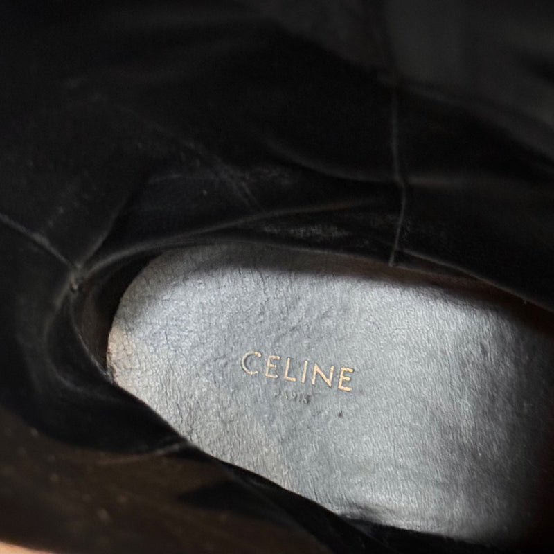 Celine Black Leather Harness Bulky Biker Mid Boots