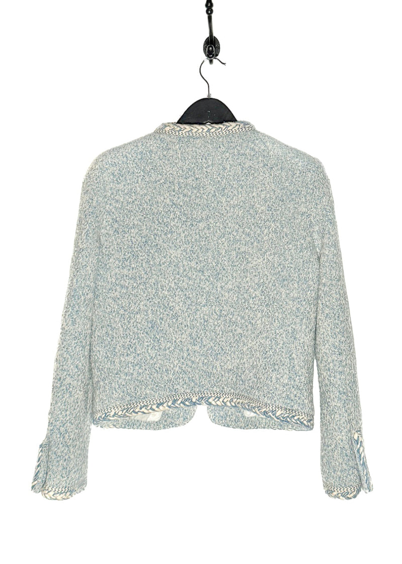 Back view of Celine Blue Ivory Tweed Open Cardigan Jacket