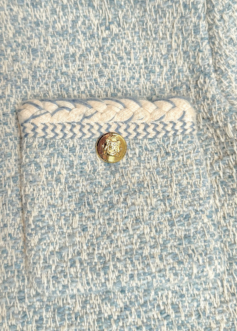 Pocket of Celine Blue Ivory Tweed Open Cardigan Jacket