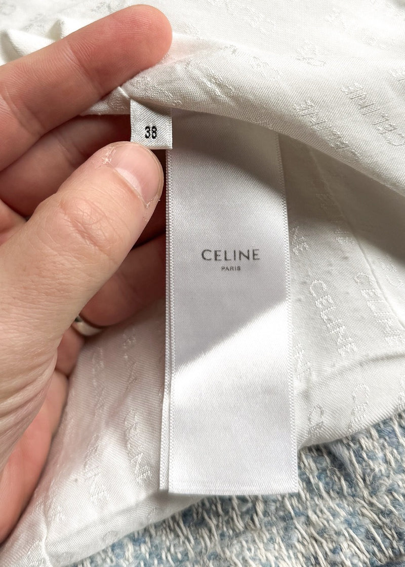 Labels of Celine Blue Ivory Tweed Open Cardigan Jacket
