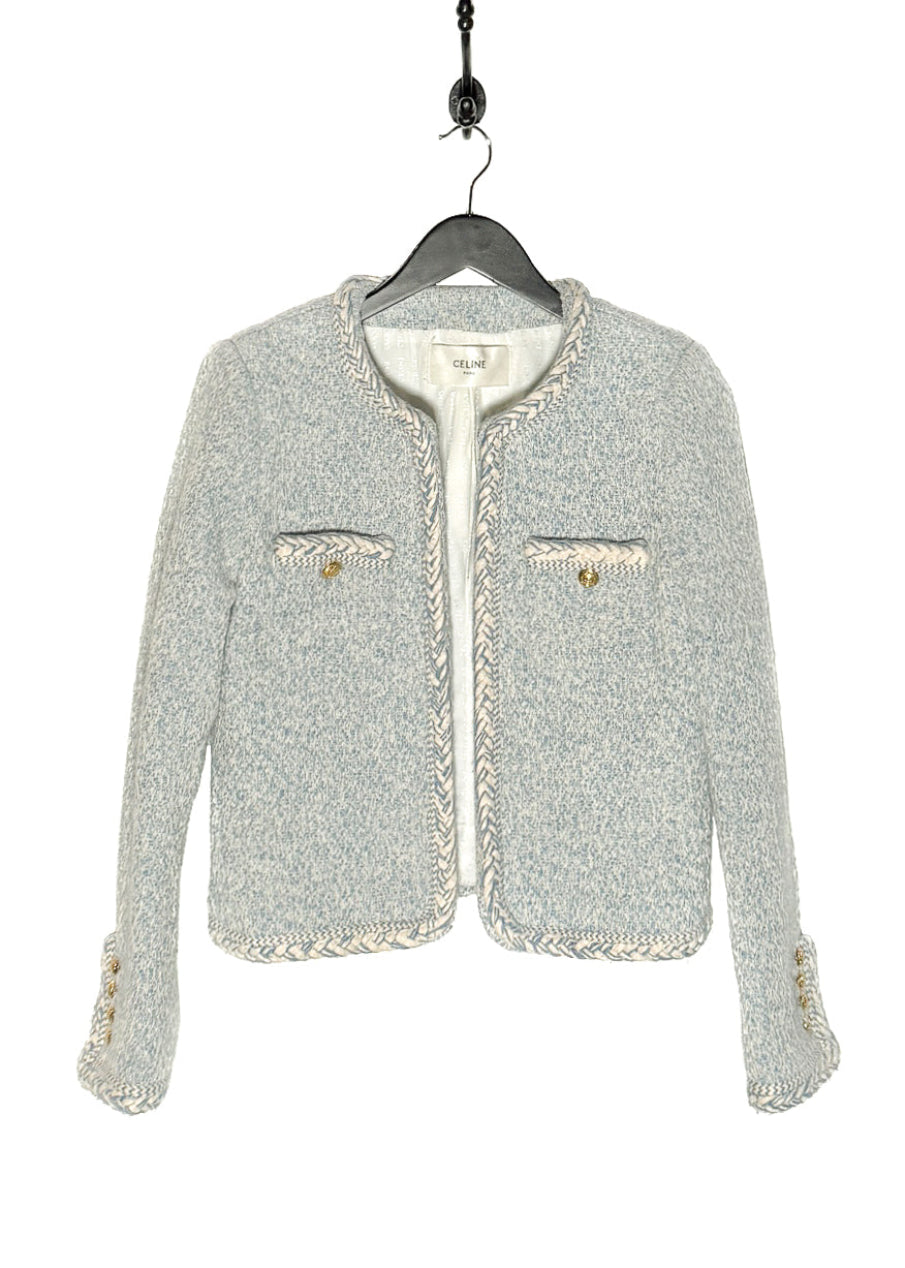 Main photo of Celine Blue Ivory Tweed Open Cardigan Jacket