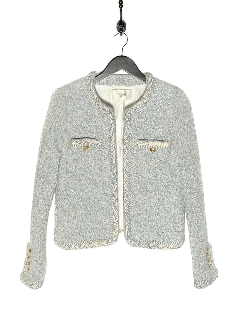 Main photo of Celine Blue Ivory Tweed Open Cardigan Jacket