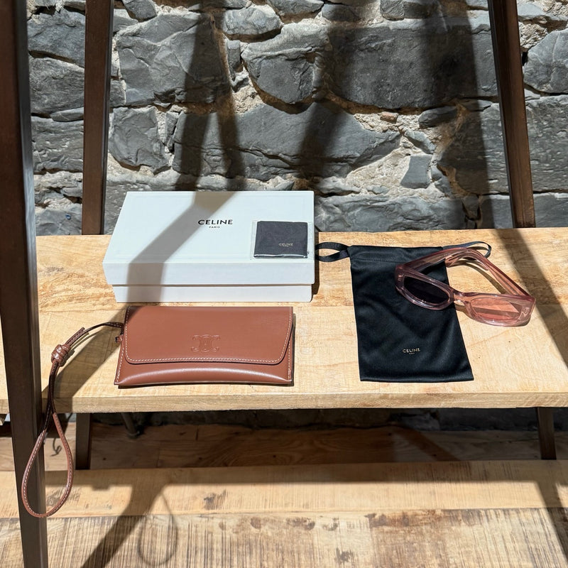 Celine CL402771 Pink Clear Rectangular Cat-Eye Sunglasses