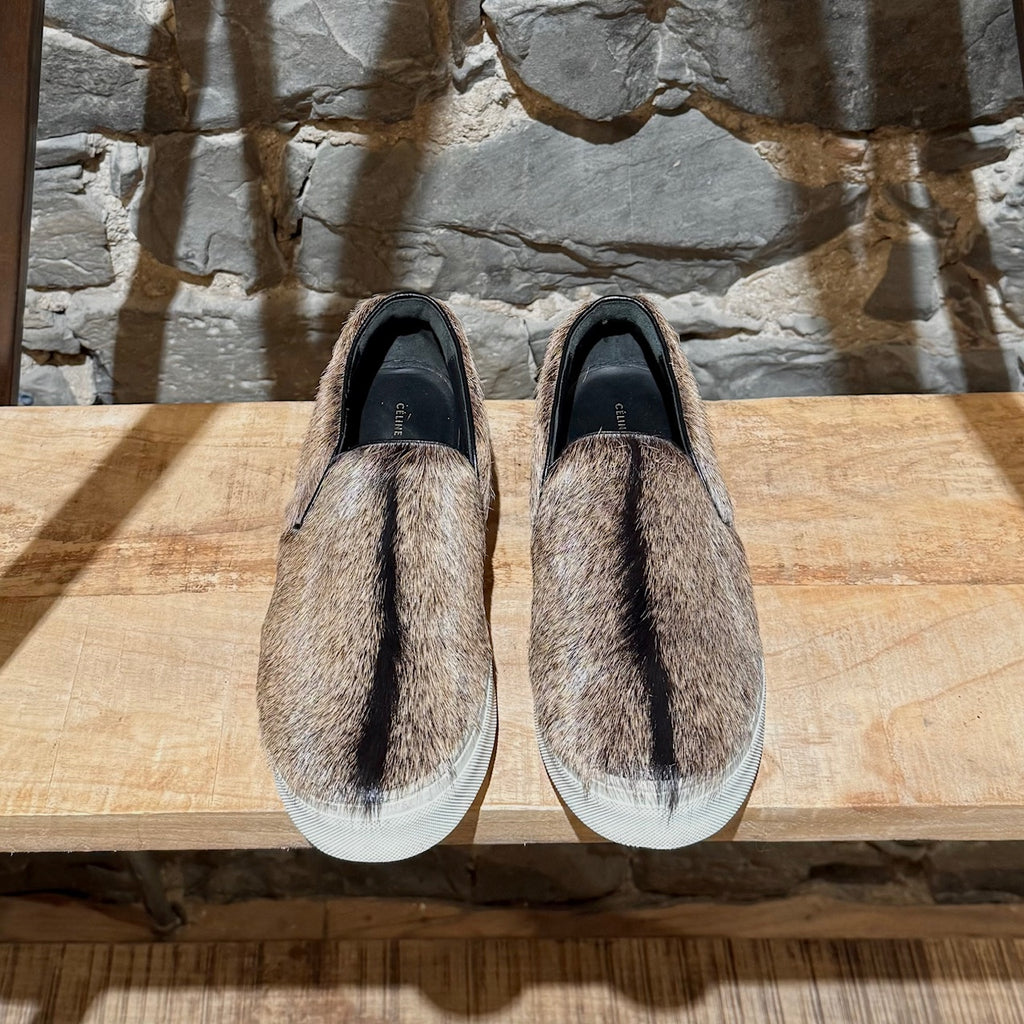 Céline 2015 Brown Goat Hair Fur Slip-on Sneakers